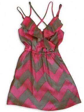 BCBGENERATION Pink & Tan Chevron Stripe Ruffle Sundress